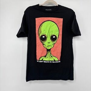 Melmarc‎ Alien We Don't Believe In You Either Graphic T-Shirt Black Small Mens